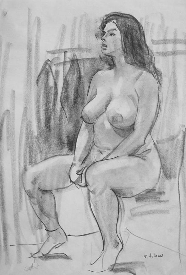 Nude Seated In Front Of Coat Rack Drawing By Robert Holden Fine Art