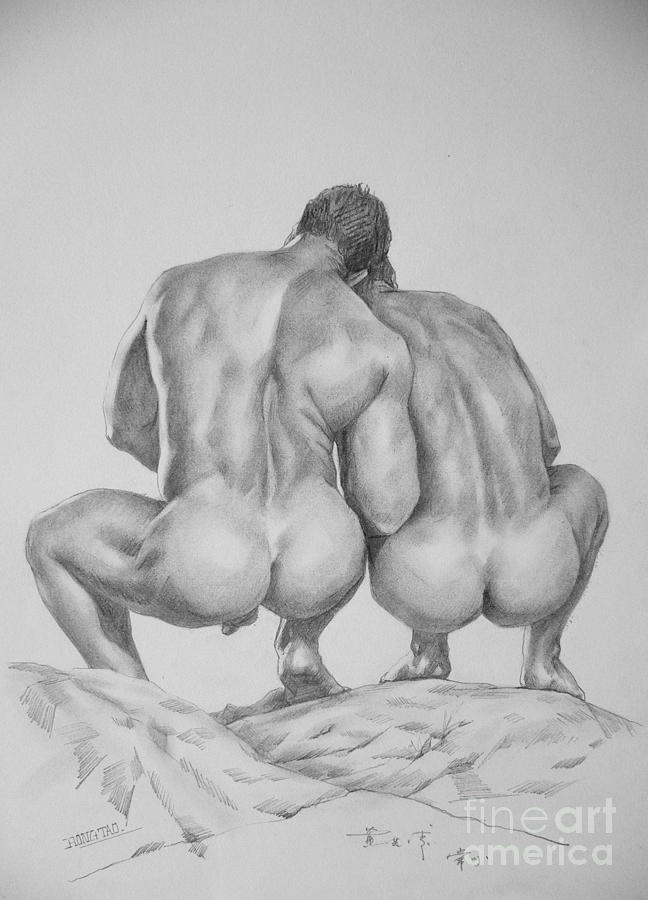 Original Charcoal Drawing Art Male Nude Gay Interest Men On Paper