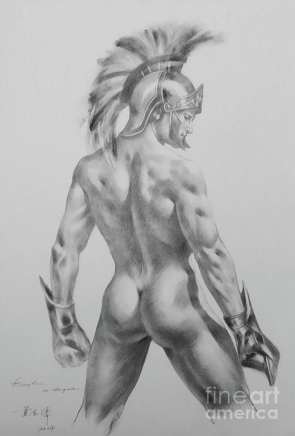 Original Drawing Sketch Charcoal Chalk Male Nude Gay Interst Man Art