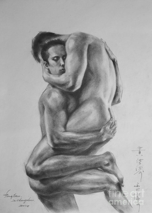 Original Drawing Sketch Charcoal Male Nude Gay Interest Man Art Pencil