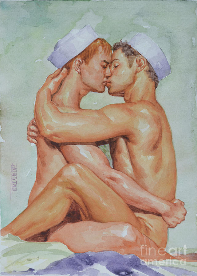 Original Watercolour Painting Art Male Nude Gay Men On Paper 16 1 26 16 Painting By Hongtao Huang