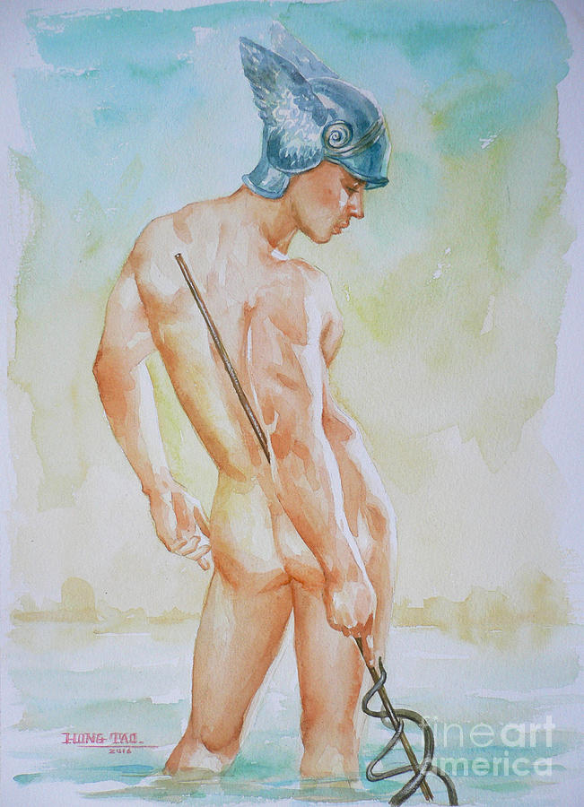 Original Watercolour Painting Art Male Nude On Paper