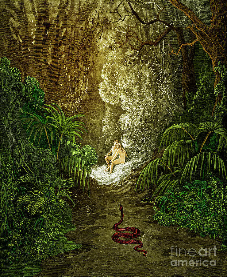 Paradise Lost By Milton The Serpent Approaches Adam And Eve Painting