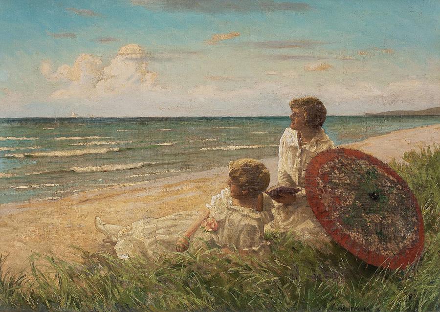 Paul Fischer 1860 1934 Girls On The Beach Painting By Paul Fischer