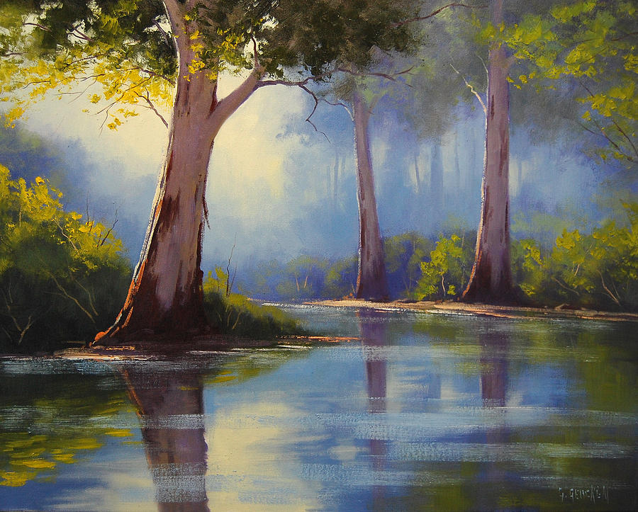 River Gum Trees Painting by Graham Gercken