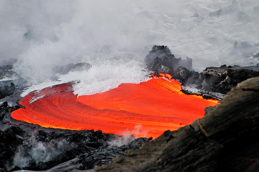 River Of Molten Lava Flowing To The Sea Photograph By Sami Sarkis