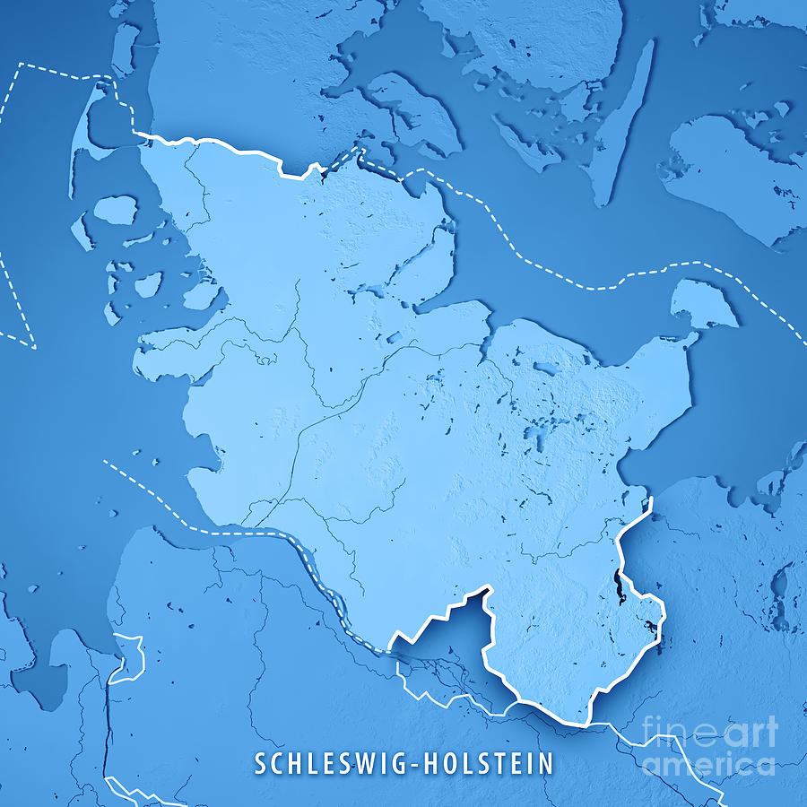 Schleswig Holstein Bundesland 3D Render Topographic Map Blue Bor