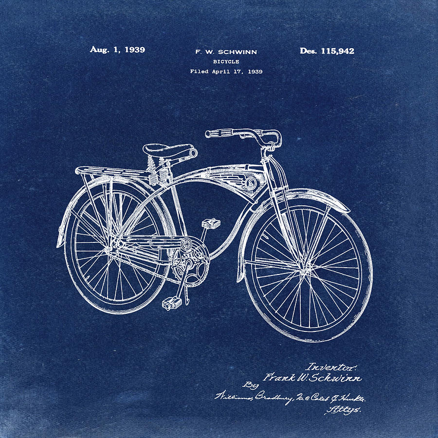 Schwinn Bicycle Patent Blue Photograph By Bill Cannon