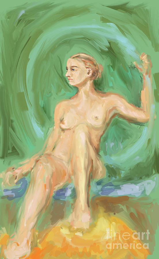 Seated Female Nude With Green Halo Digital Art By Andy Barons Pixels