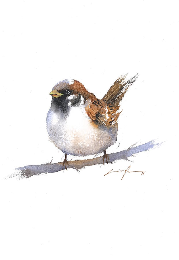Original Watercolor Painting Sparrow Print Flying Sparrow
