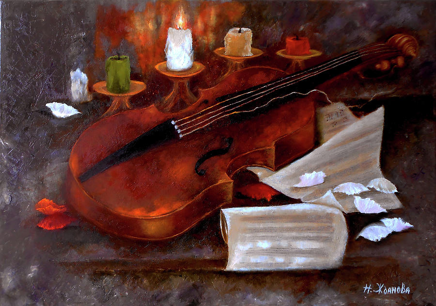 Still Life Painting Oil Violin Art Music Wall Art Painting By Natalya