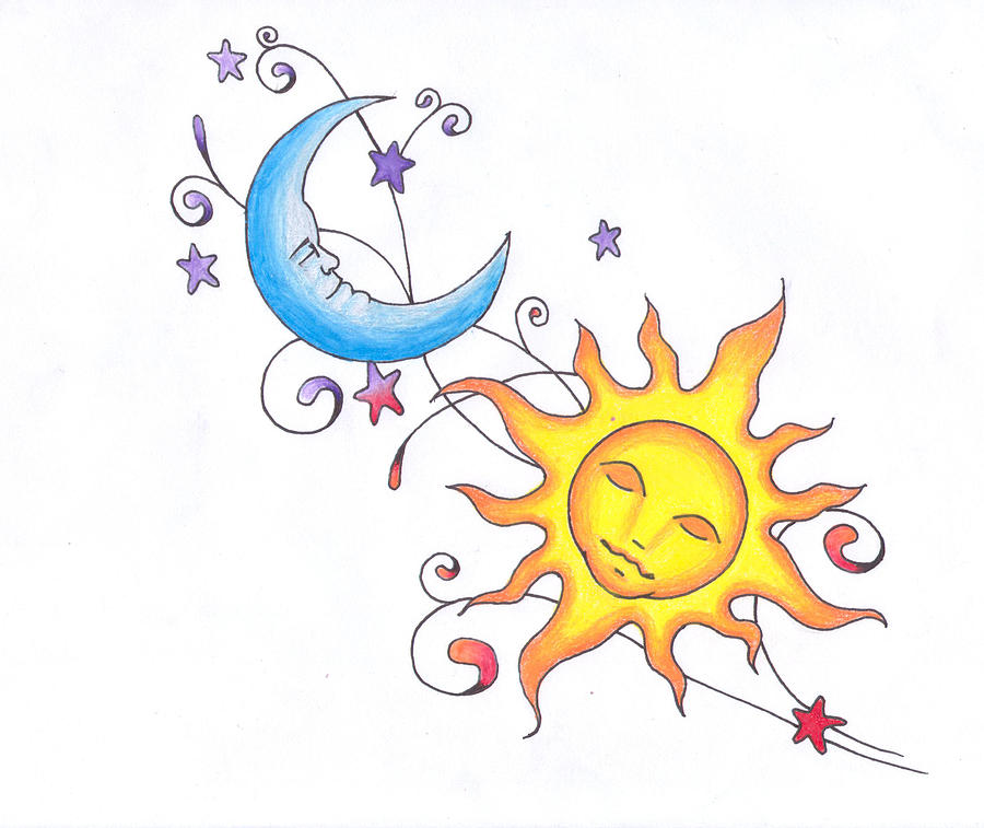 Sun And Moon Drawing by Darl Papple
