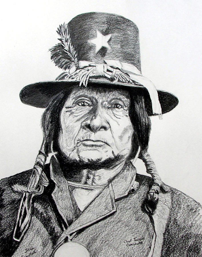 Tosawi Comanche Chief Drawing by Stan Hamilton