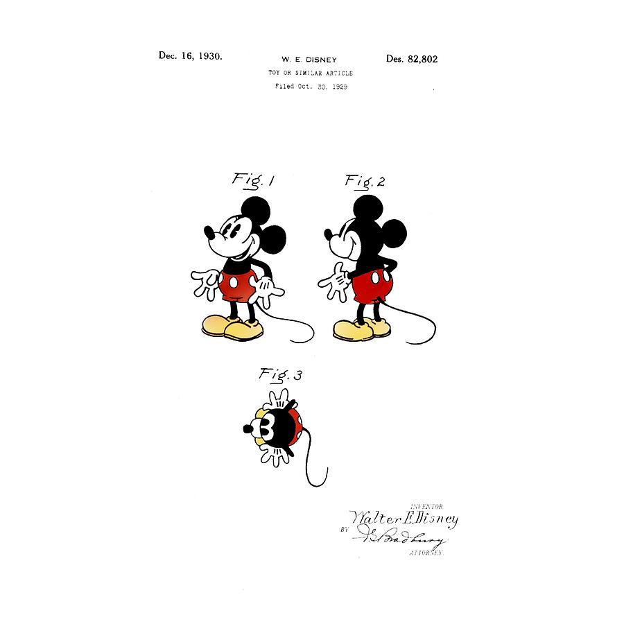 Vintage 1930 Mickey Mouse Patent Drawing By Digital Reproductions