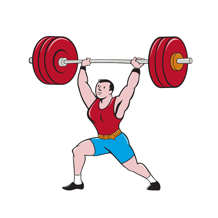 Weightlifter Lifting Barbell Isolated Cartoon Digital Art by Aloysius