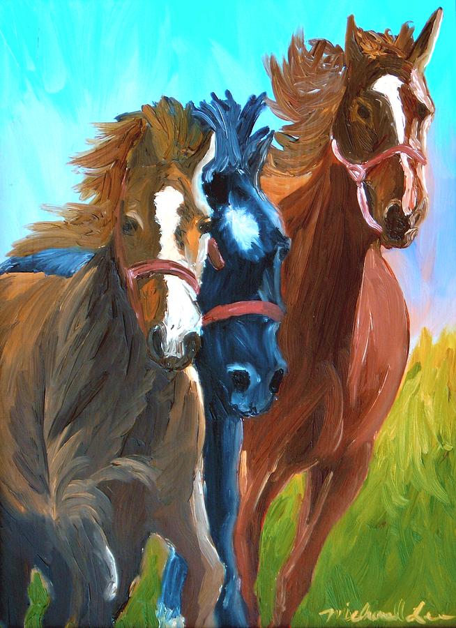 Wild Horses Running Painting By Michael Lee