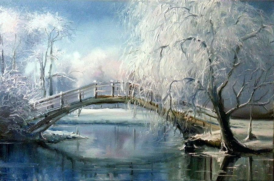 Winter Bridge Painting By Aleksandr Grigorev