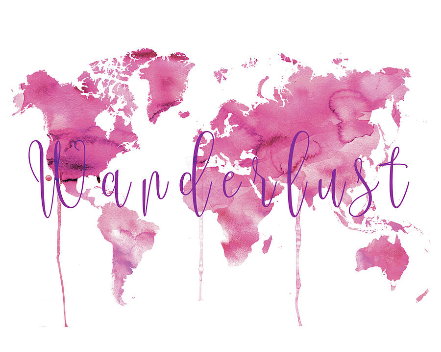 World Map In Pink Watercolor Painting By Dim Dom Fine Art America