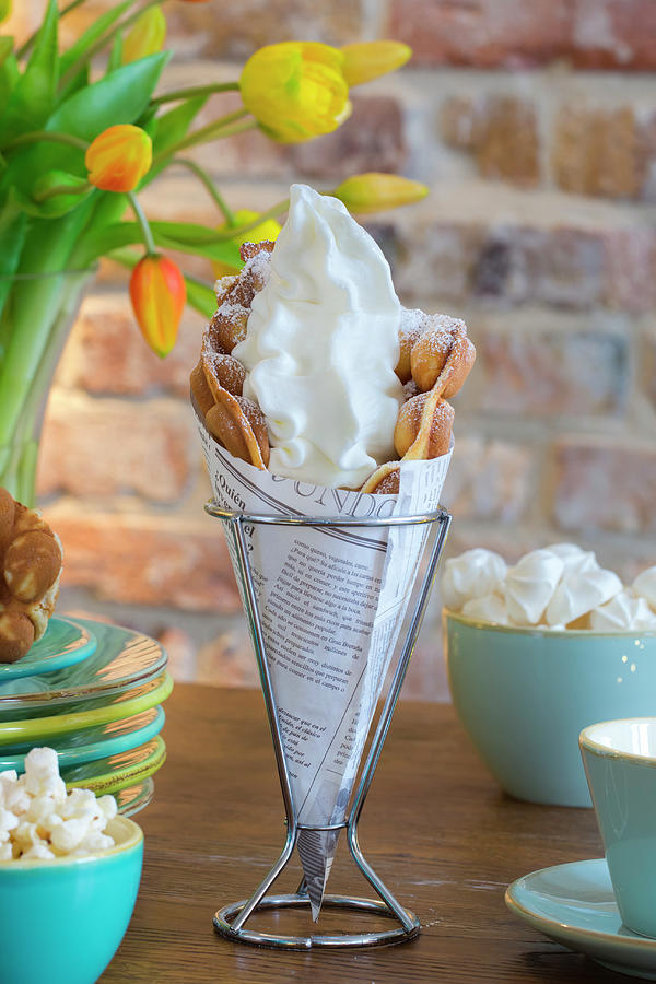 A Bubble Waffle With Frozen Yoghurt Photograph By Esther Hildebrandt