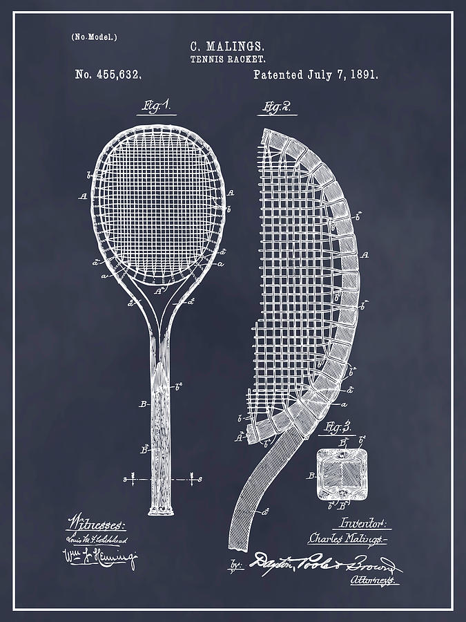 1891 Tennis Racket Blackboard Patent Print Drawing By Greg Edwards