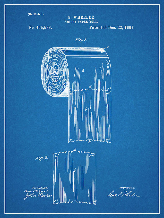 1891 Toilet Paper Roll Blueprint Patent Print Drawing By Greg Edwards