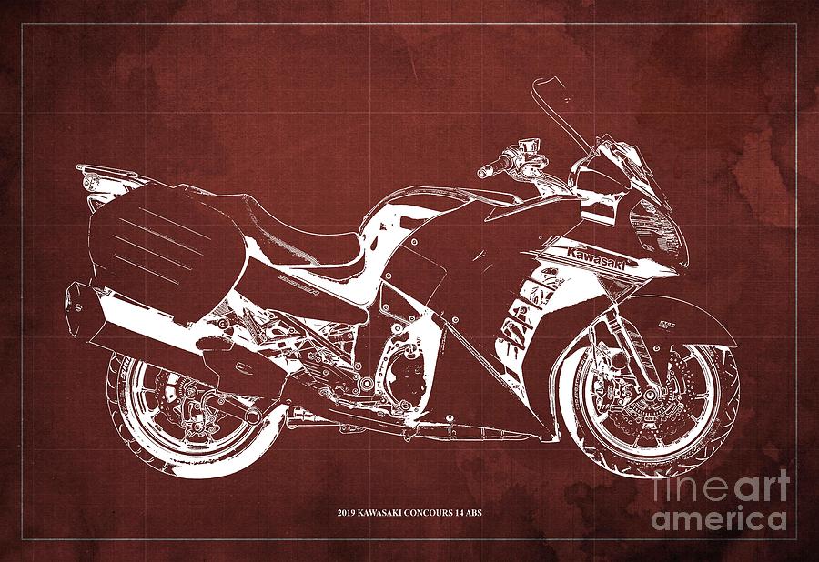 2019 Kawasaki Concours 14 ABS Blueprint Original Artwork Gift For