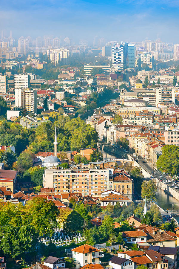 Aerial View Of Sarajevo Capital City Photograph By Jan Wlodarczyk