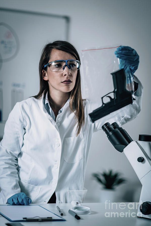 Forensics Expert Examining Crime Scene Evidence Photograph By Microgen