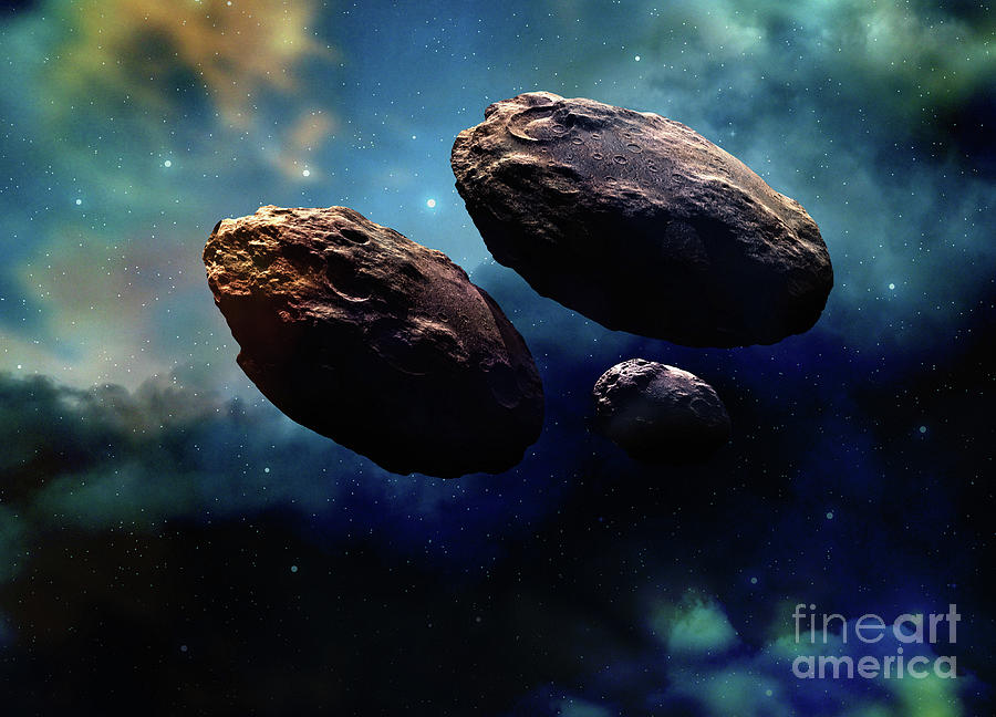 Asteroids In Deep Space By Science Photo Library