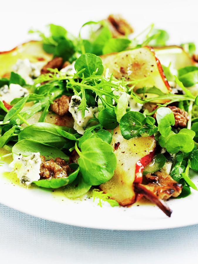 Autumn Salad With Pears Walnuts And Stilton Photograph By Richards