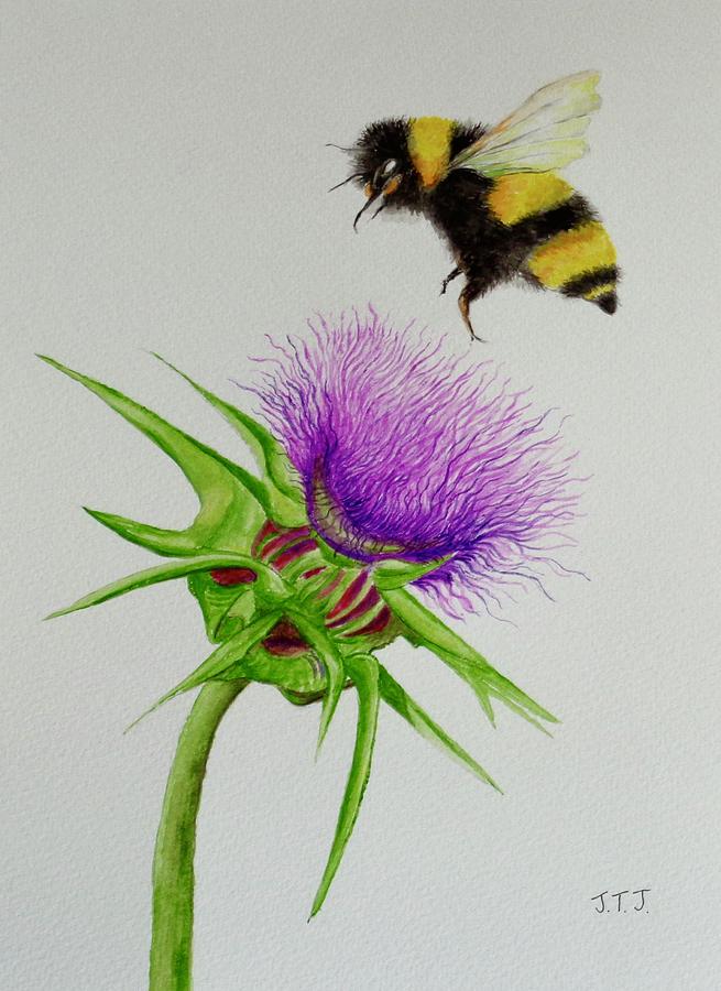 Bumblebee And Thistle Painting By Jean Tatton Jones Pixels