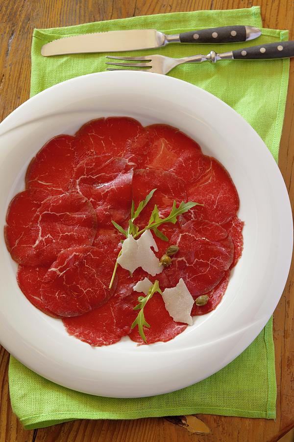 Carpaccio Of Beef With Capers Parmesan And Rocket Photograph By Studio