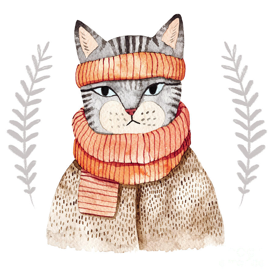 Котик в свитере иллюстрация