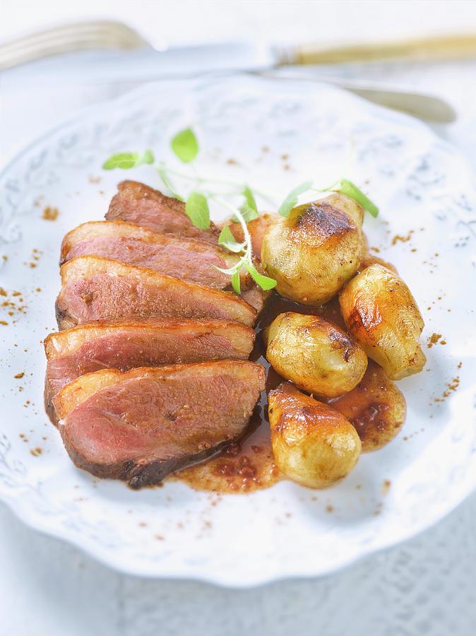 Duck Breast With Jerusalem Artichokes And Spicy Red Wine Photograph By