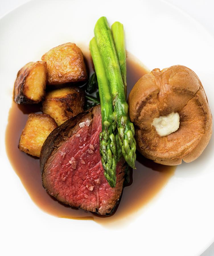 Fillet Of Beef With Roasted Potatoes And Yorkshire Pudding Photograph