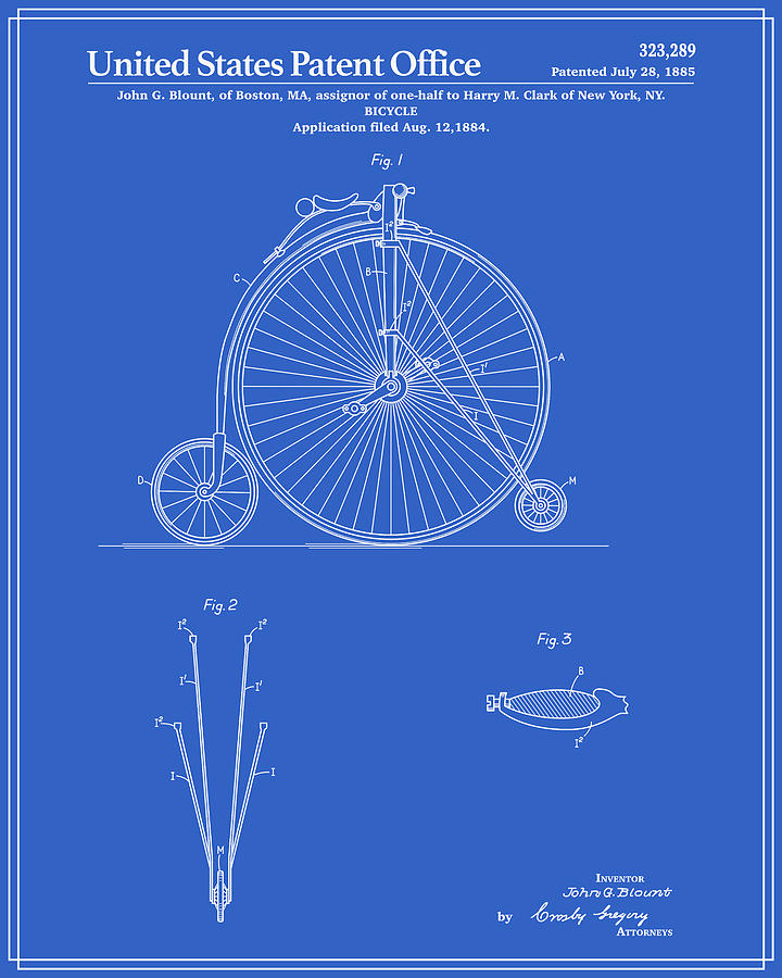 High Wheel Bicycle Patent Blueprint Digital Art By Finlay Mcnevin