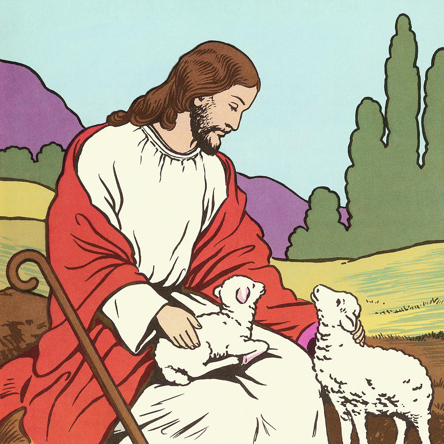 Jesus With Two Lambs Drawing By Csa Images Pixels