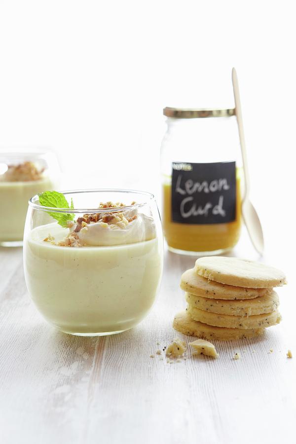 Lemon Curd Panna Cotta With Shortbread Photograph By Great Stock