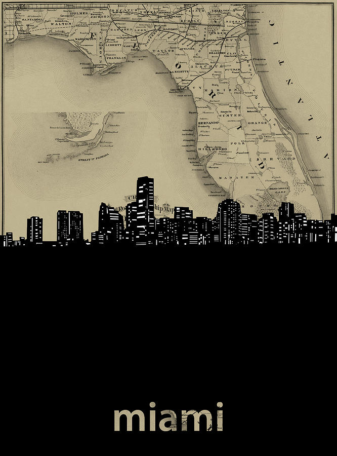 Miami Skyline Map Digital Art By Bekim M Fine Art America