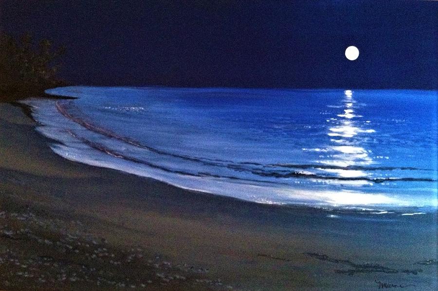 Moonlit Beach Painting By Marianne Verna Pixels