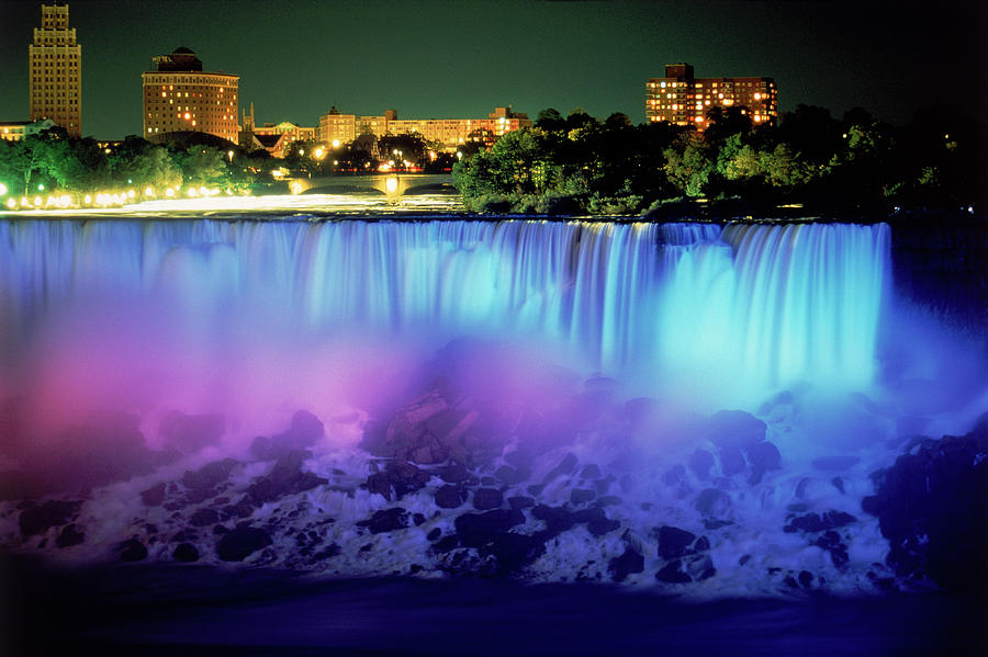 Niagara Falls W Blue Light Ny Photograph By Rudi Von Briel