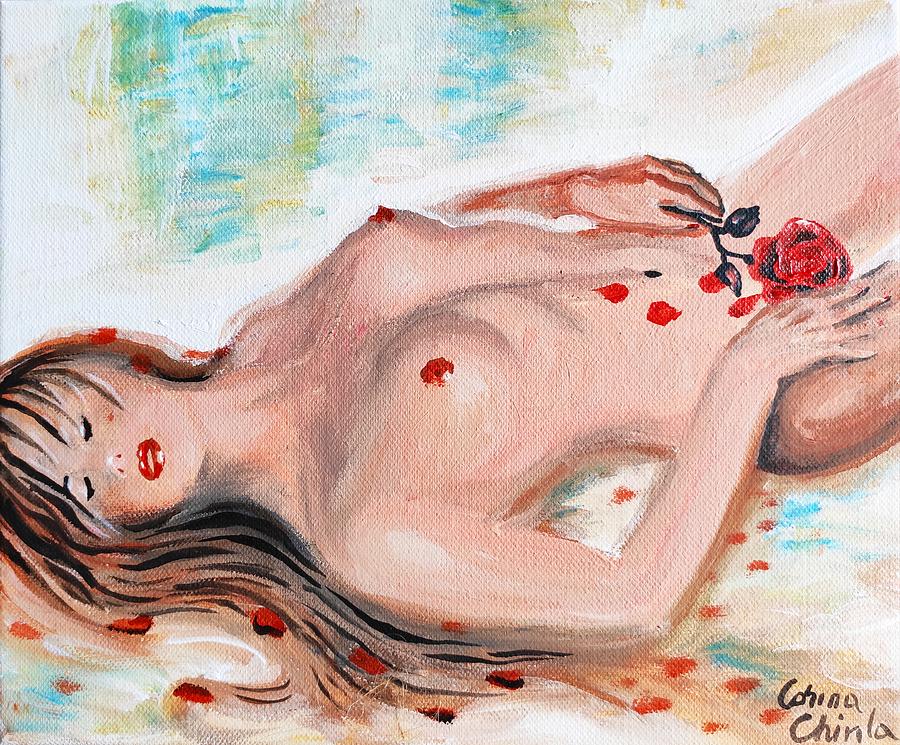 Nude Woman With Red Rose Painting By Chirila Corina Fine Art America