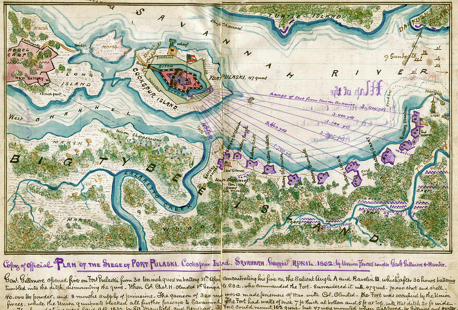 Official Plan Of The Siege Of Fort Pulaski Cockspur Island Painting By