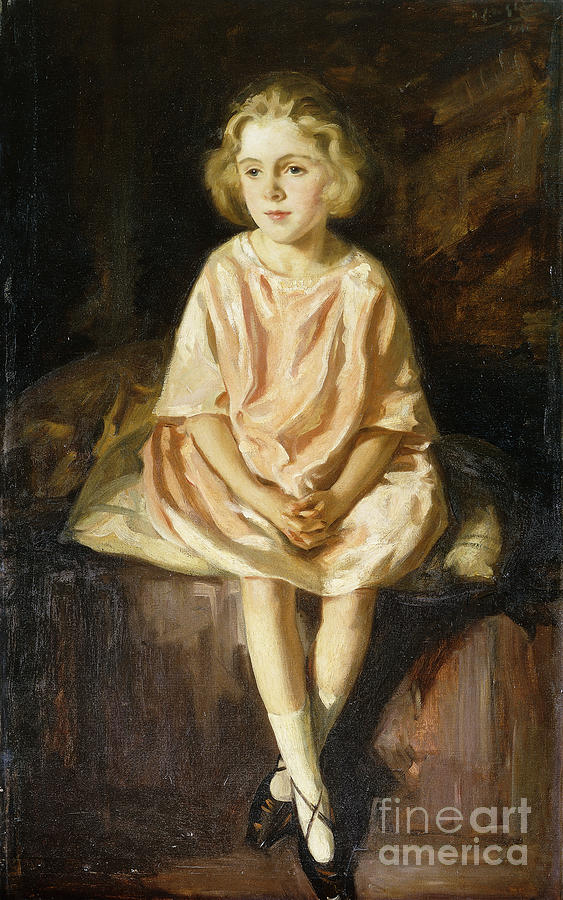 Portrait Of Miss Vincent Seated In A Pink Dress 1921 Painting By