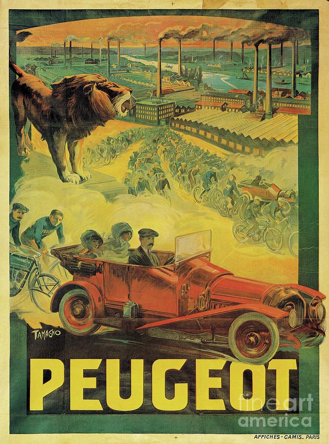 Poster Advertising Peugeot Cars C Drawing By Francisco Tamagno