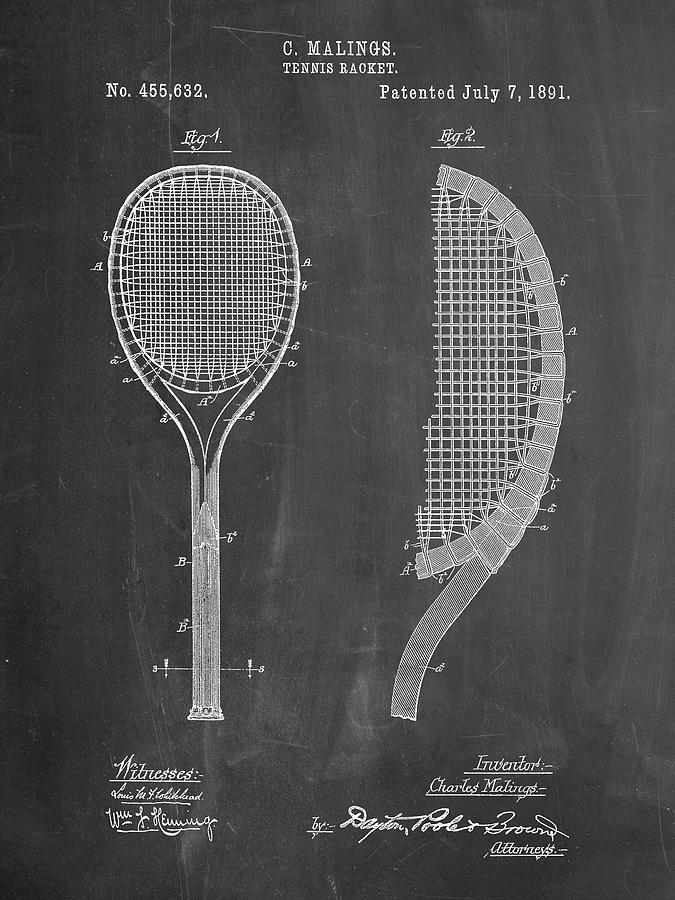 Pp Chalkboard Vintage Tennis Racket Patent Poster Digital Art