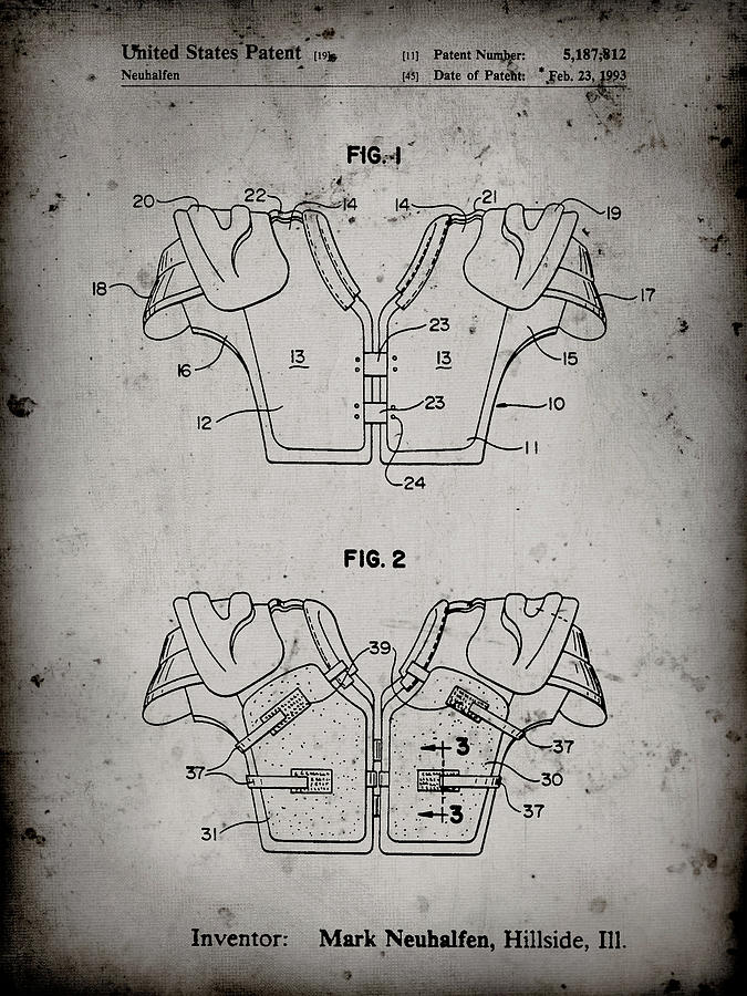 Pp Faded Grey Football Shoulder Pads Patent Digital Art By Cole