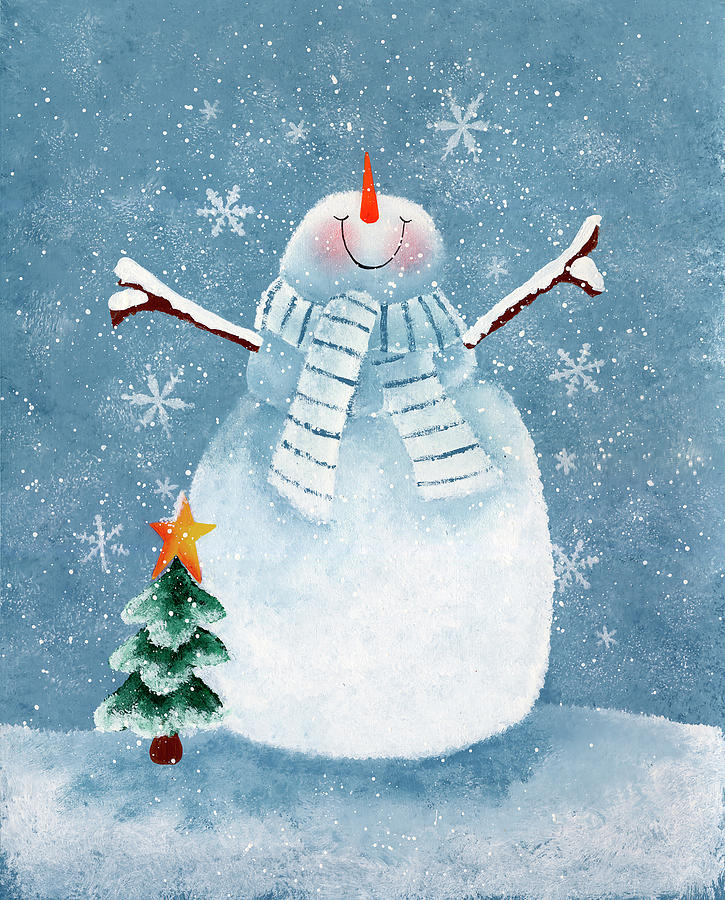 Snowman With Tree Painting By Pat Olson Fine Art And Whimsy Fine Art America