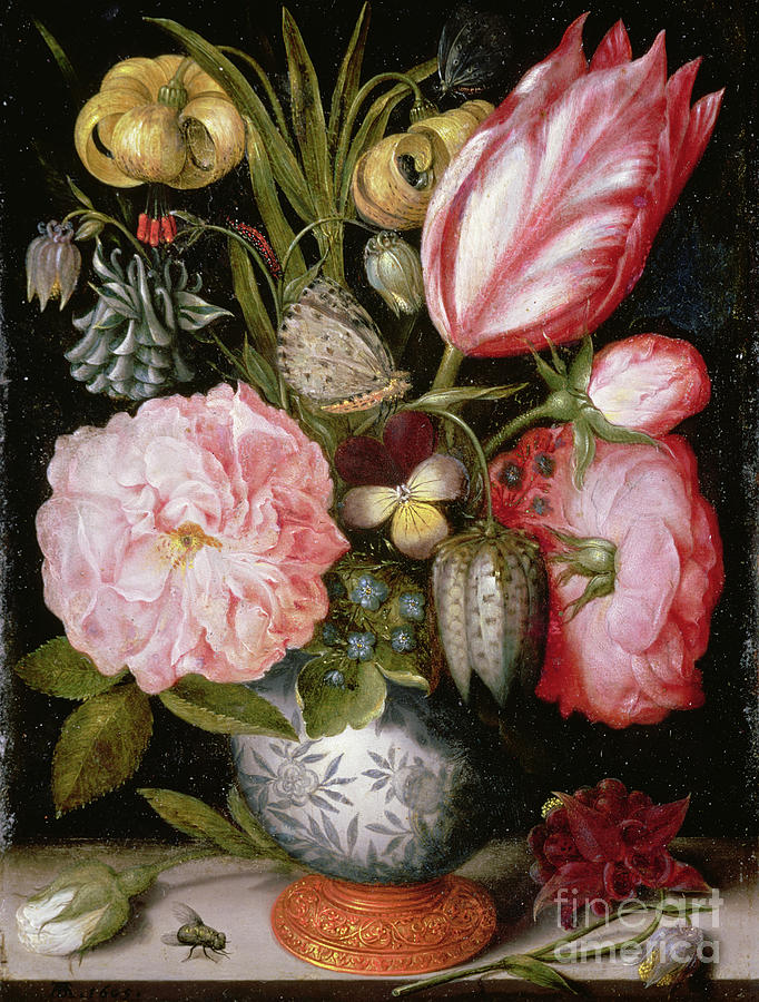 Still Life Of Flowers In A Porcelain Vase Painting By Ambrosius The