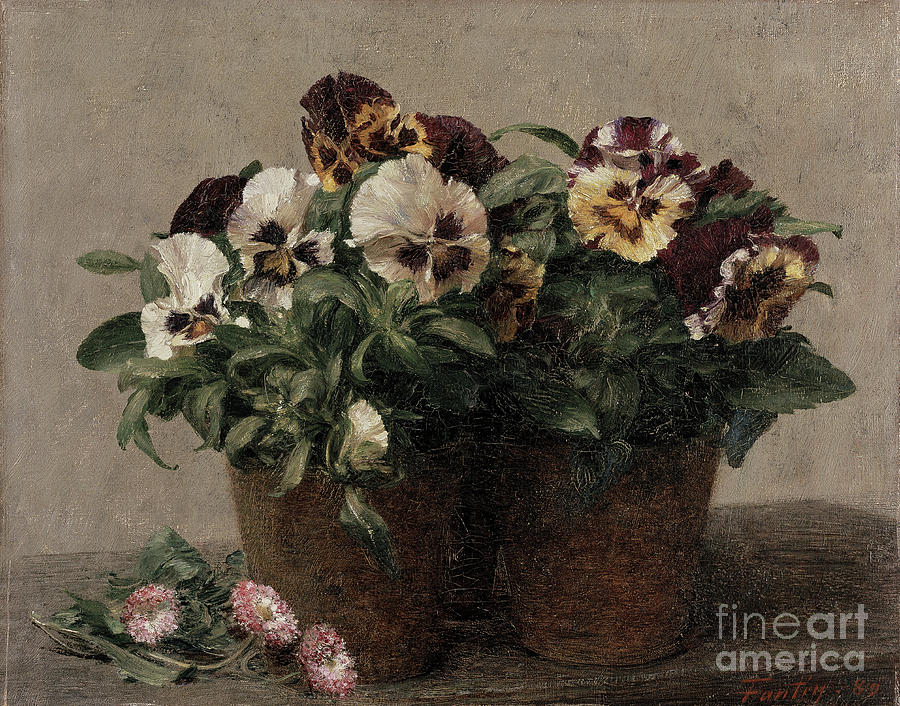 Still Life Of Pansies And Daisies Painting By Ignace Henri Jean